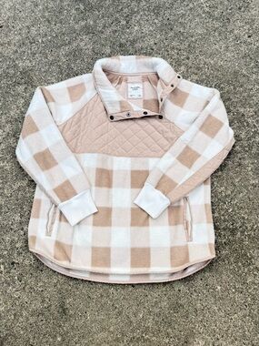 Abercrombie & Fitch Cream Tan Gingham Quilted Teddy Pullover Jacket Size L